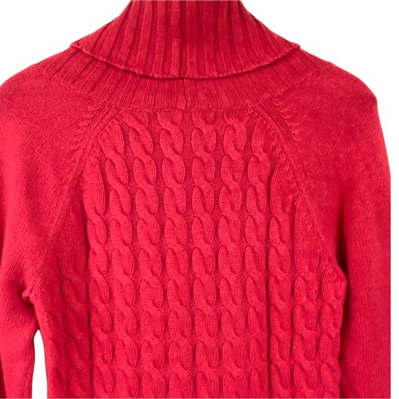 Banana Republic Wool Cashmere Blend Cable Knit Mixed Knit Cowl Neck Red Sweater - Picture 10 of 16